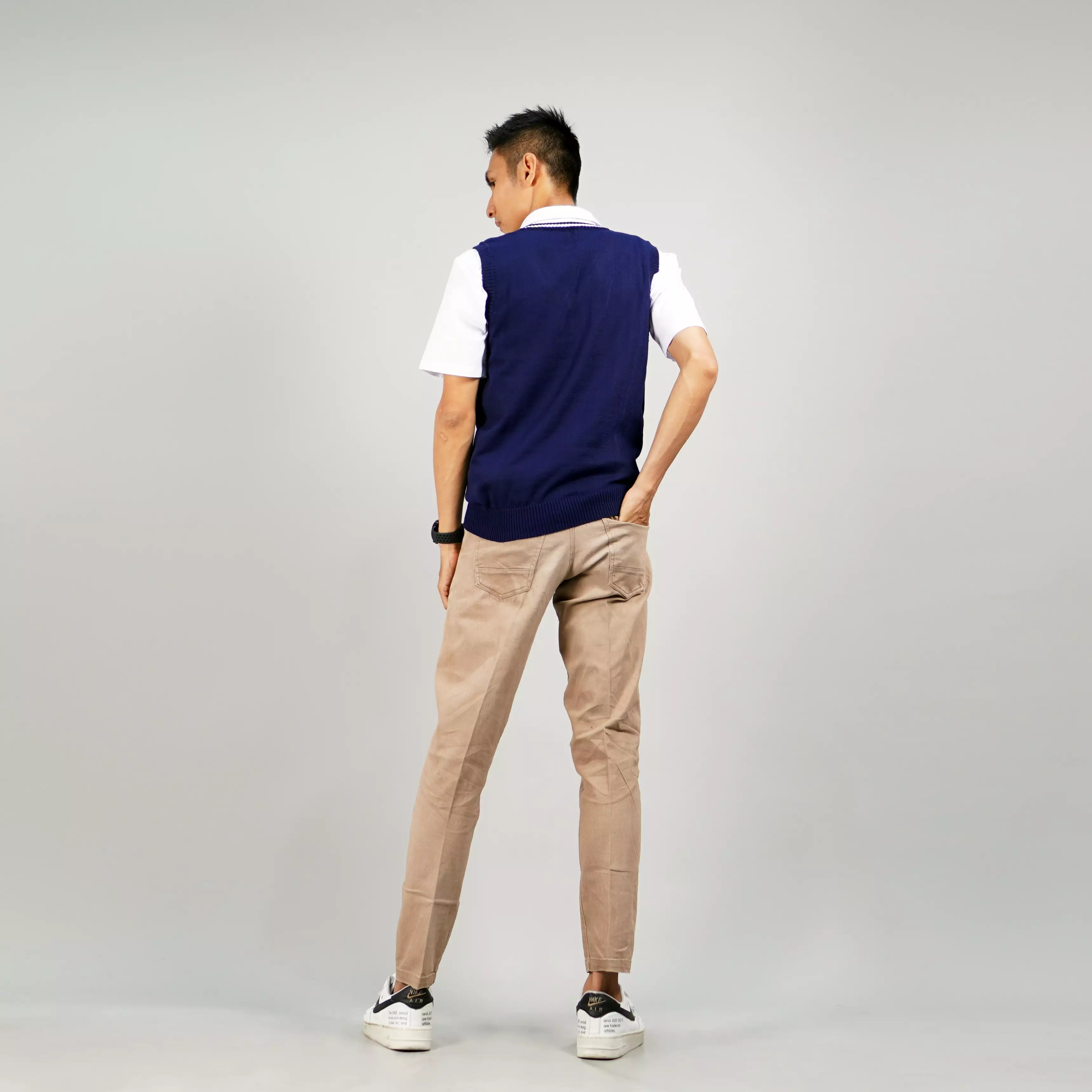 VIJAY Knit Vest Rompi Rajut Rompi Pria Navy Rompi List Leher Rompi Seragam - NAVY