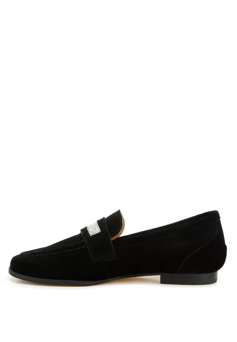 Sepatu Loafer Tali Penny Berlian Imitasi Warna Hitam