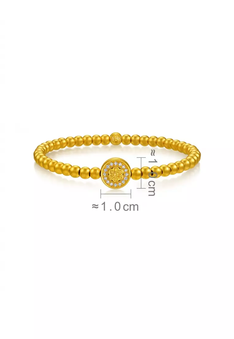 999.9 24K Pure Gold Cultural Blessings Diamond Lotus Motifs Bracelet for Women 14cm 94554B