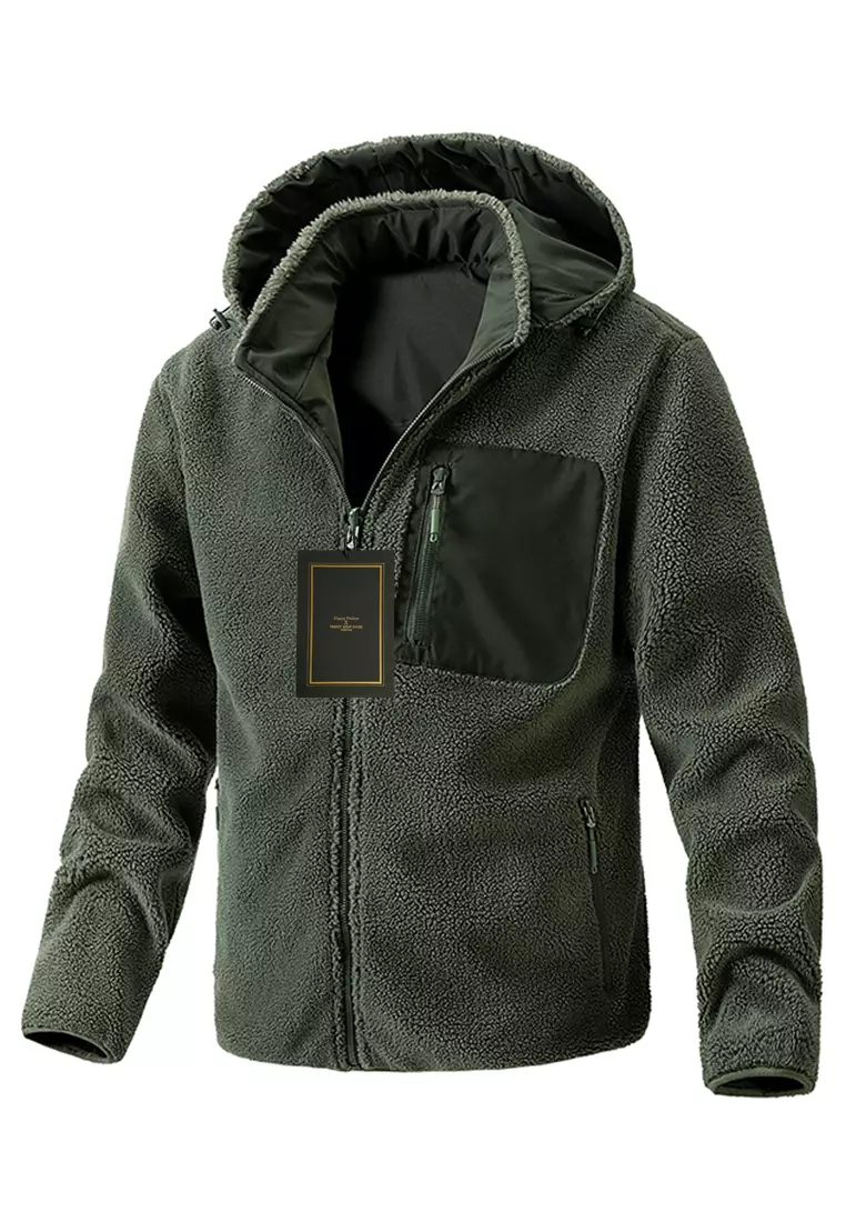 Mens fleece coat with hood top