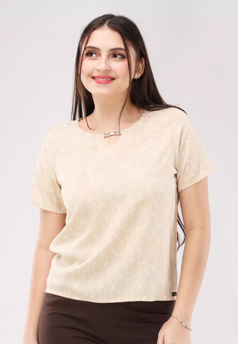 Woven Printed Rayon Short Sleeves Blouse