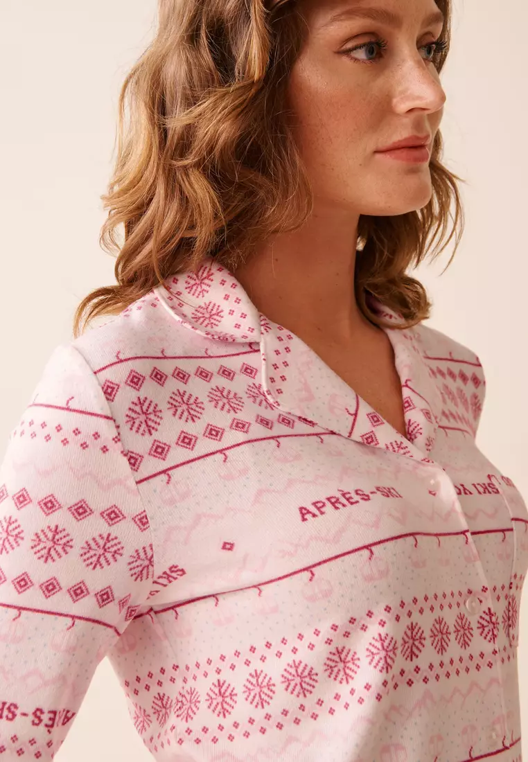 Pink Fair Isle Print Recycled Fibers Button-down Shirt