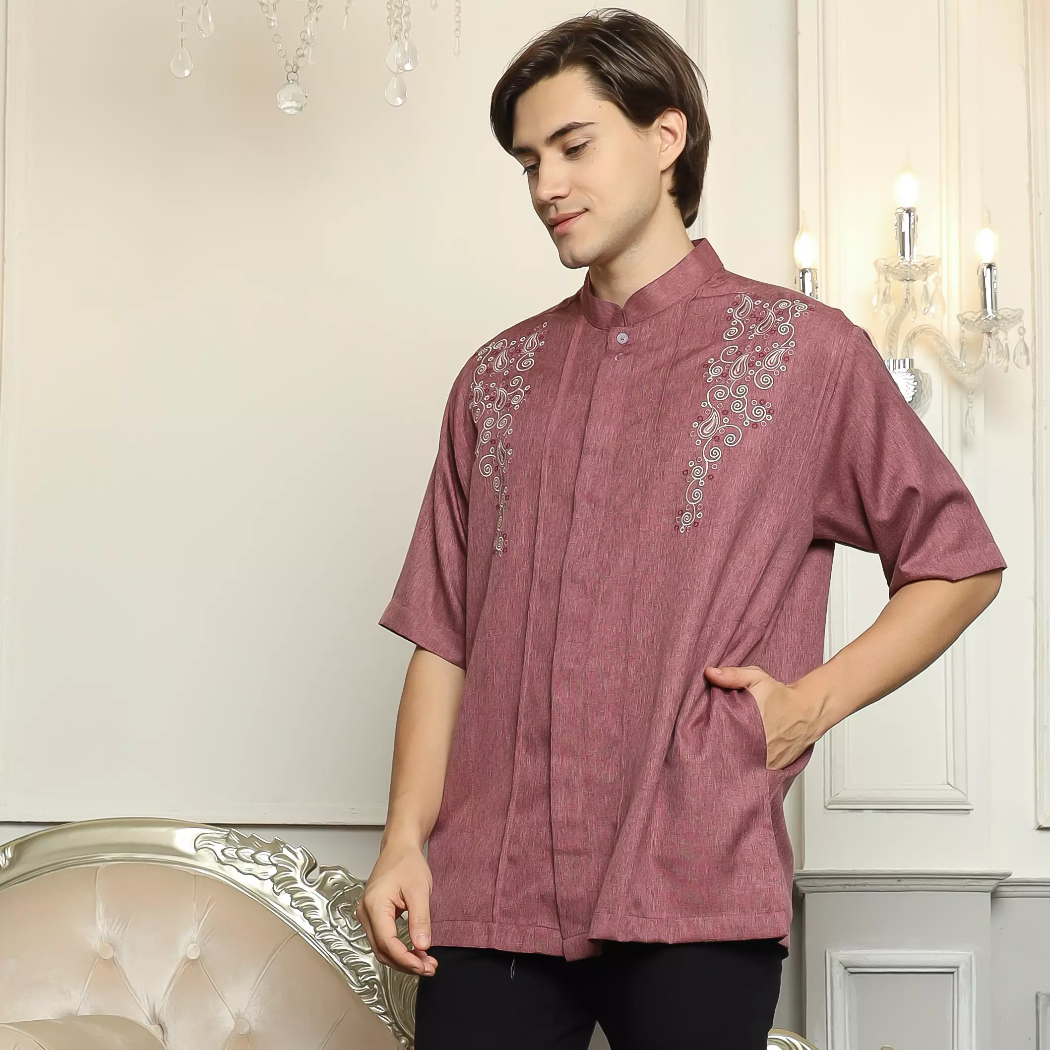 Baju Koko KK 41 Burgundy Lengan Pendek