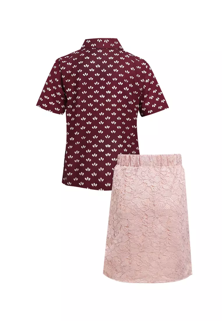 One Set Baju Anak Perempuan Kebaya Atasan dan Bawahan Rok Kids Rose Red V