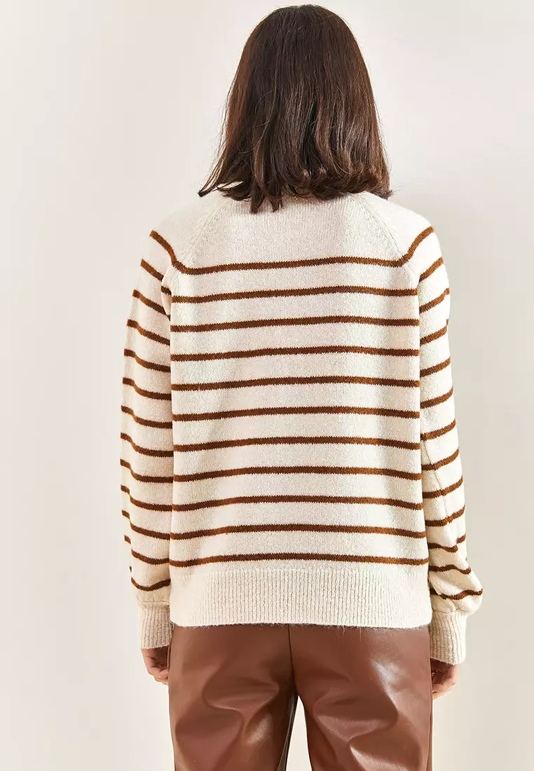 Stripes Buttonhole Knitwear Sweater