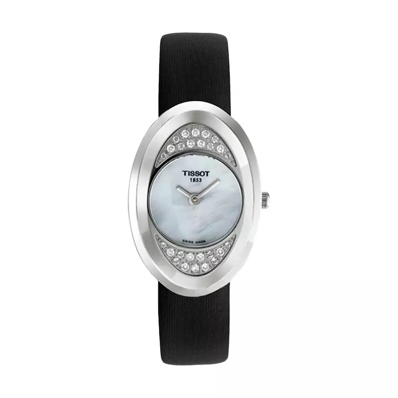 Jam Tangan Wanita TISSOT T Trend Precious T03.1.125.80 Mother Of Pearl Dial Black Leather Strap