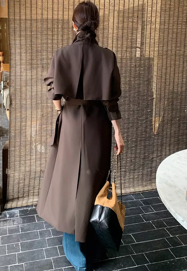 Minimalist and stylish long trench coat CA25102428BW
