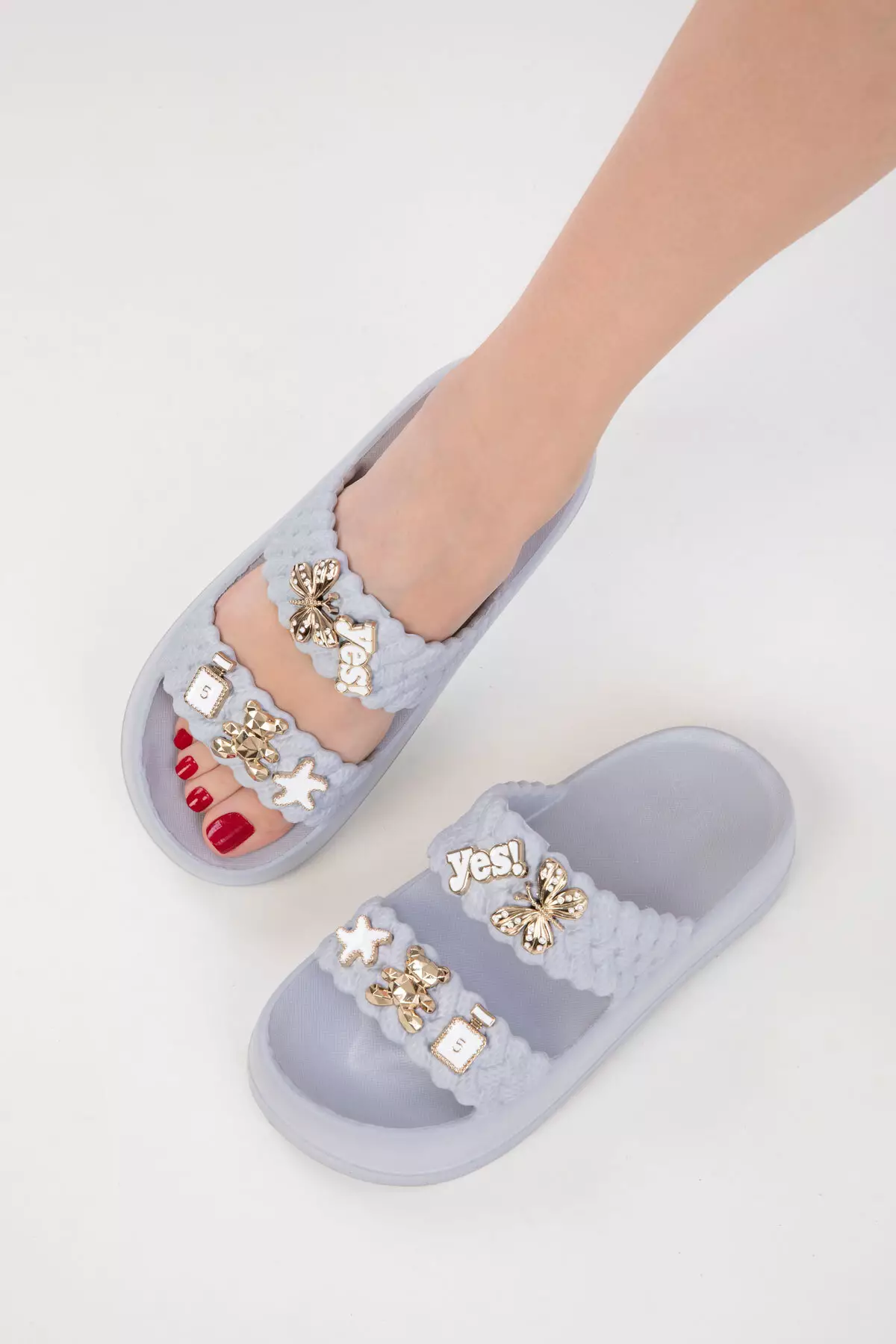 Gray Women'S Slippers 20305