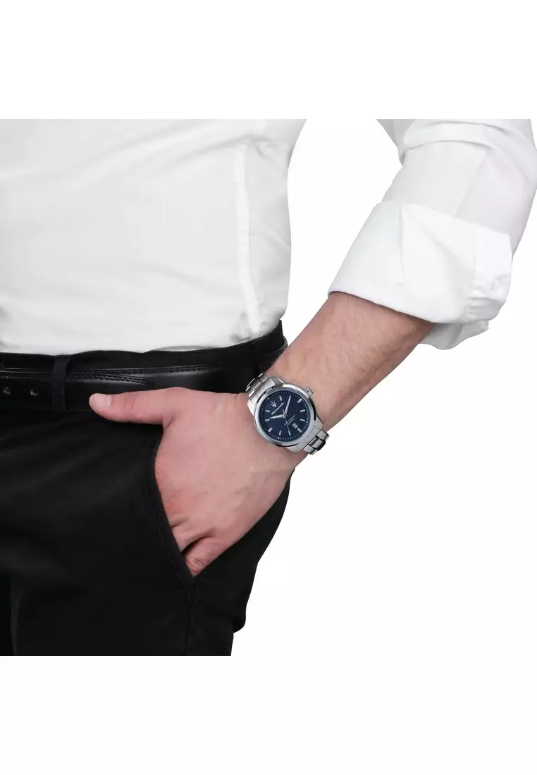 【2 Years Warranty】Maserati Successo - 44mm Silver Stainless Steel Men's Quartz Watch R8853121004 With Luminous Dial Hands