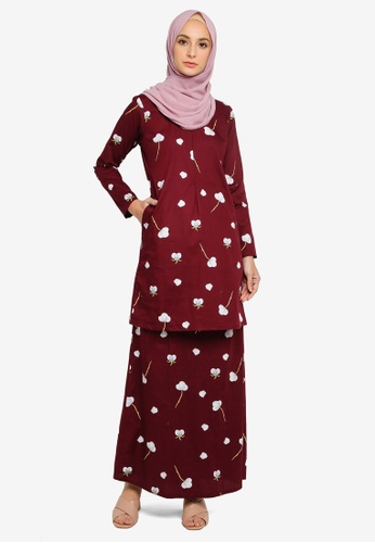 Kurung Moden Exclusive Berpoket from Azka Collection in Grey and Red