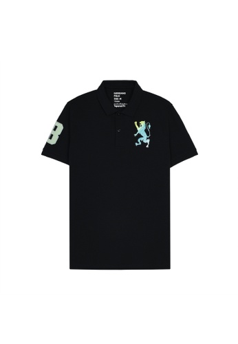 GIORDANO black Men's 3D Lion Embroidered Stretch Pique Short Sleeve Polo 01011222 F51EEAAF4C2AB9GS_1