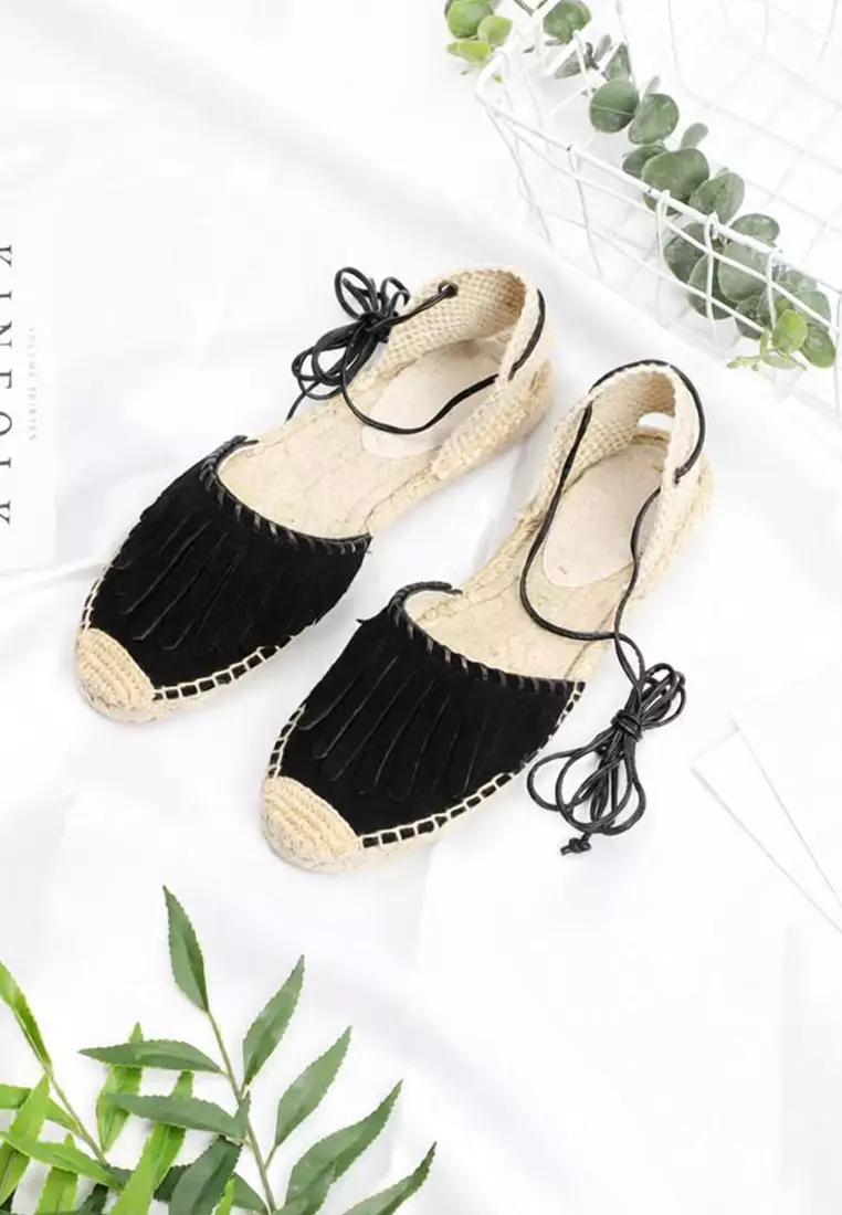 Lace Up Tassel Cow Suede Sandals HB007