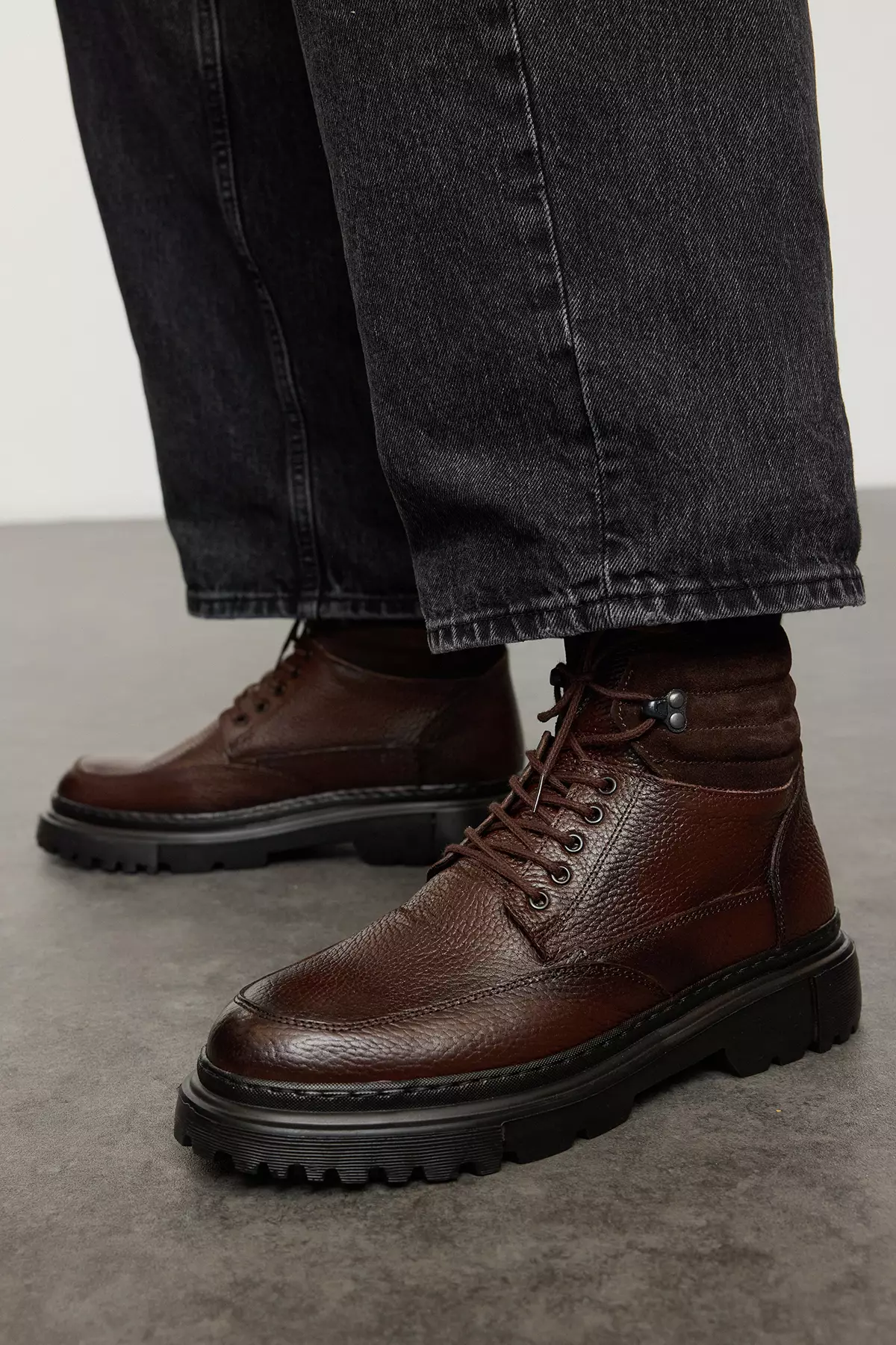 Brown Genuine Leather Lace-Up Men's Boots Takaw25Bo00037