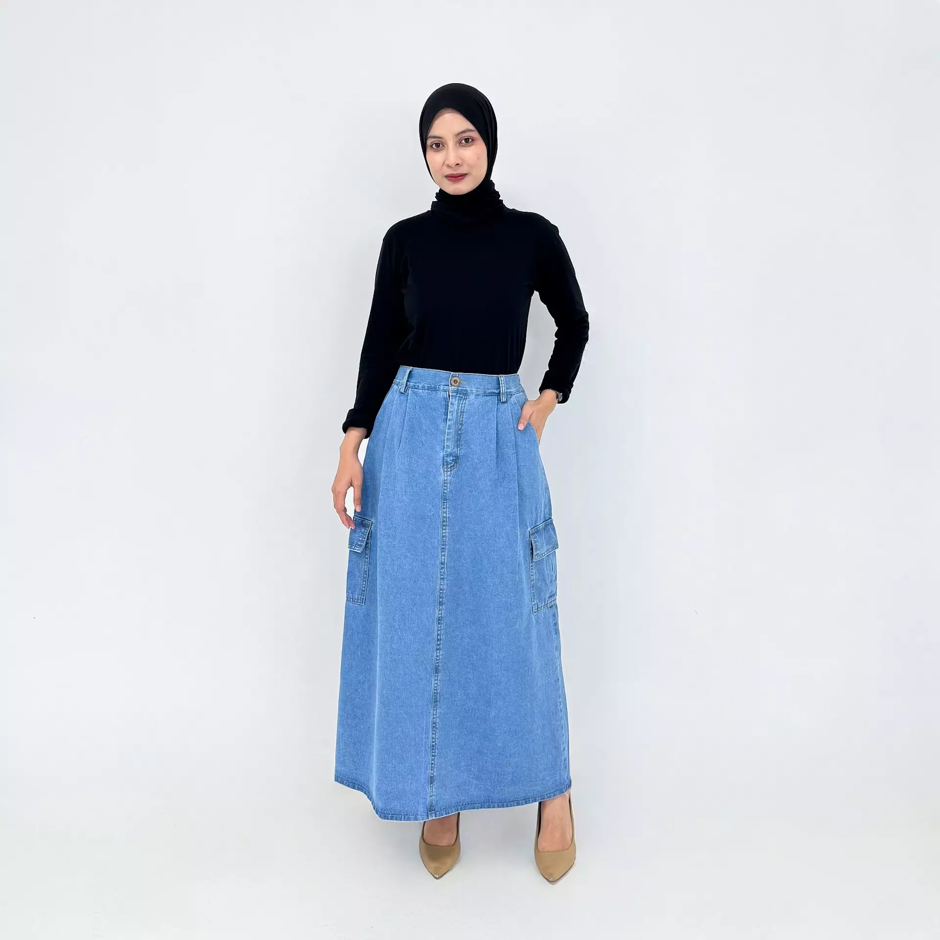 Rok Panjang Jeans Wanita LONG SKIRT DENIM CARGO BASIC
