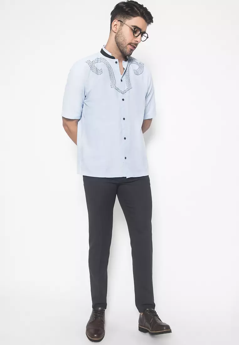 LGS - Baju Koko - Motif Bordir - Biru Cerah - Regular Fit - CSH.285.B1029K.325.C