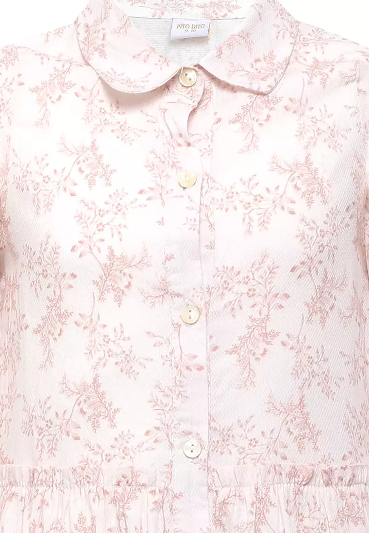 Pito Dito Girl Sicilly Dress Panjang Anak Broken White Motif Bunga