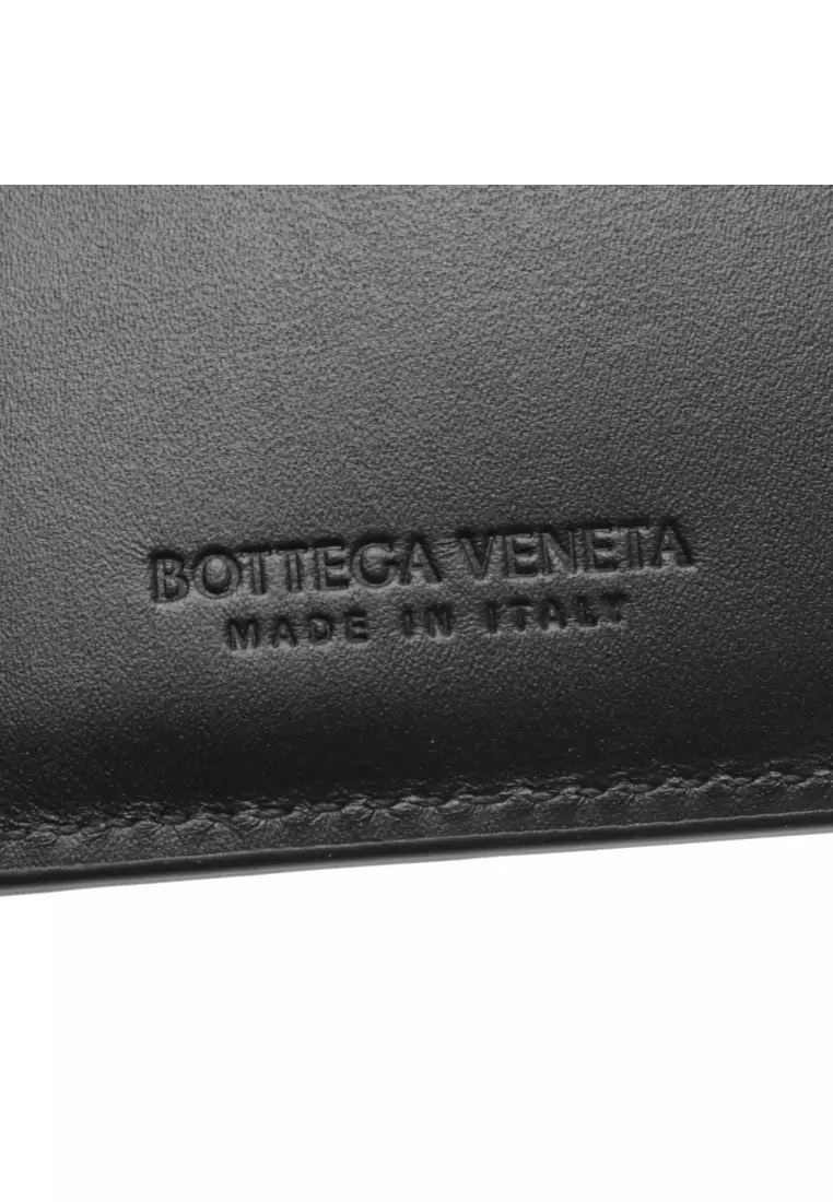Pre-Loved BOTTEGA VENETA Intrecciato key pouch coin purse leather black