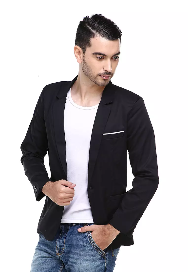 Woreq Suits Jas Blazer Pria Resmi Formal Design Curve Material Drill ORIGINAL - Black