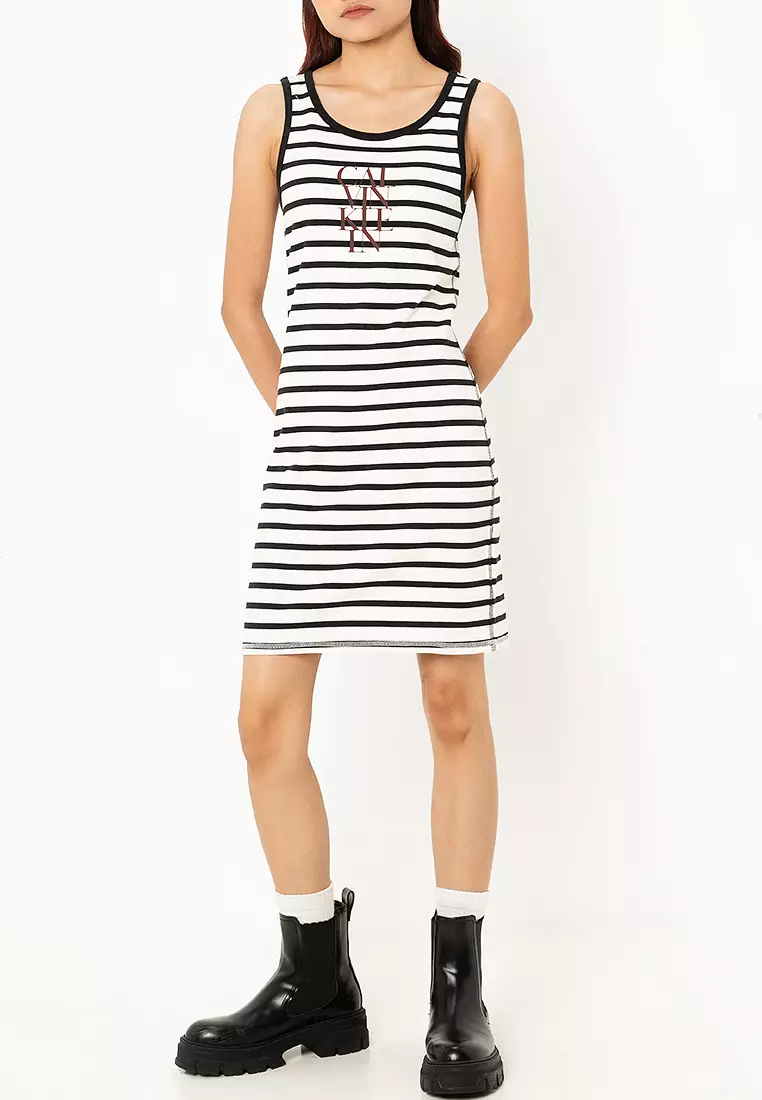 clarks mens dress shoes black Monte Carlo | Black & White Striped Square-Neck Drop-Waist Midi Dress