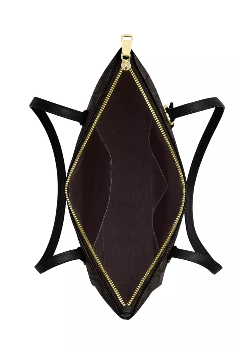 Fiona Zip Tote Bag In Signature Canvas - Walnut/Black