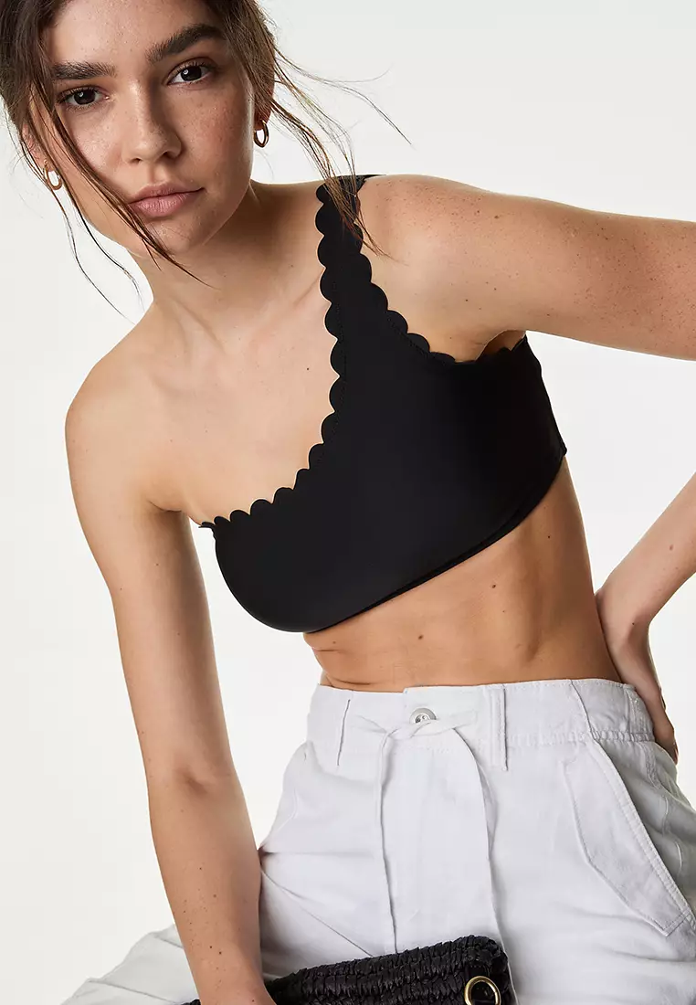 Neoprene Scallop One Shoulder Bikini Top