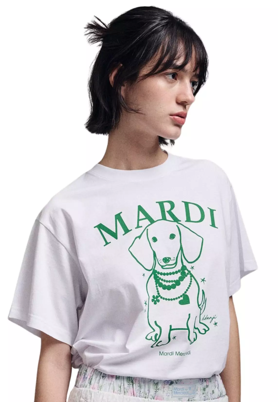 Tshirt Swing The Tail Ddanji Pearl Necklace - White Green