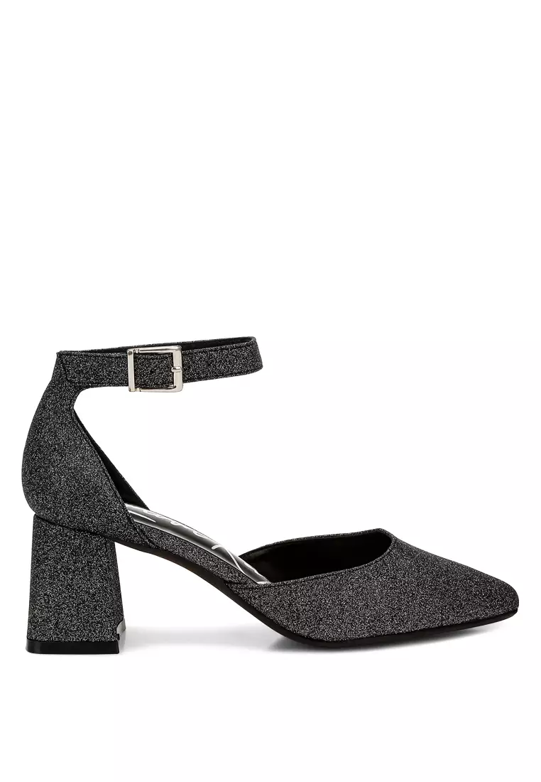 Discount on London Rag  shoes - SKU: Glitter Block Heel Sandals in Black