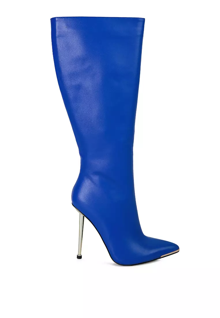 Discount on London Rag  shoes - SKU: Blue Faux Leather Pointed Heel Calf Boots