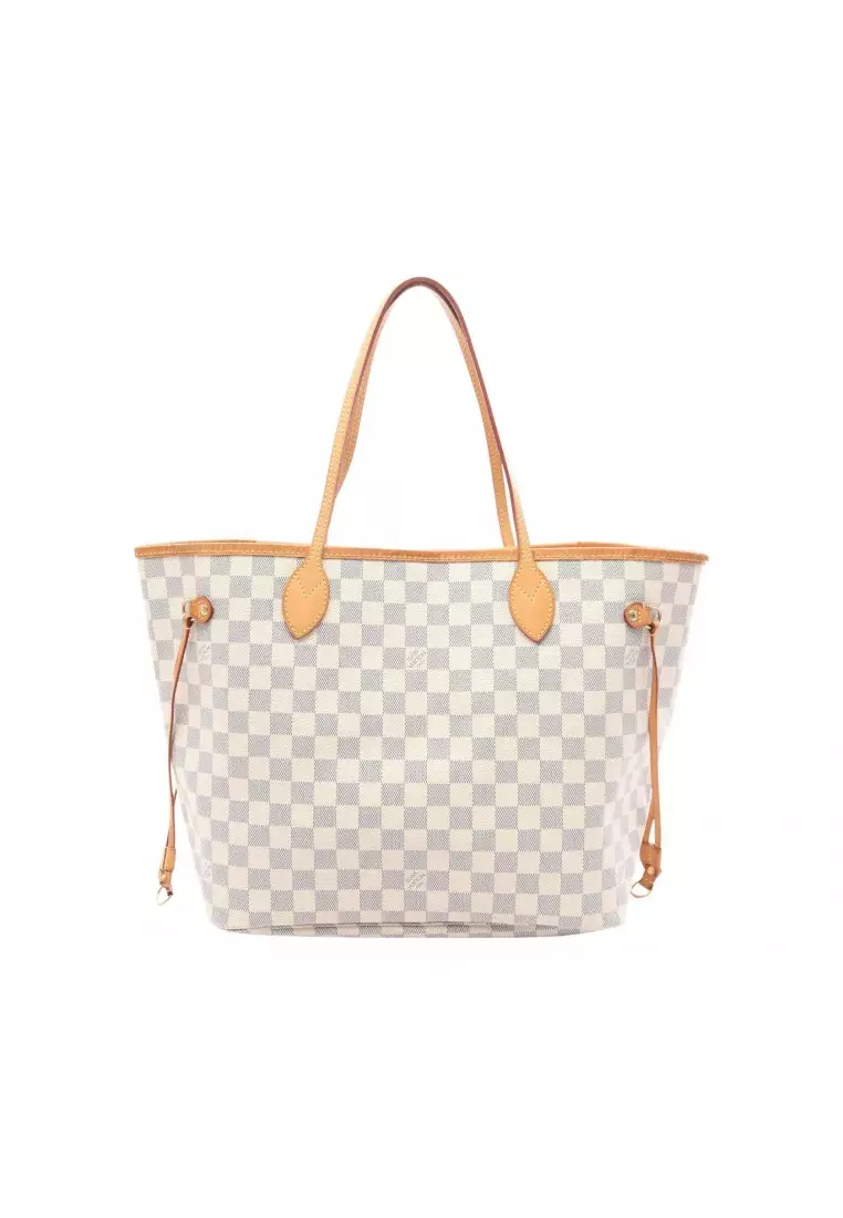 Pre-Loved Louis Vuitton Neverfull MM Damier Azur Shoulder bag tote bag PVC leather white