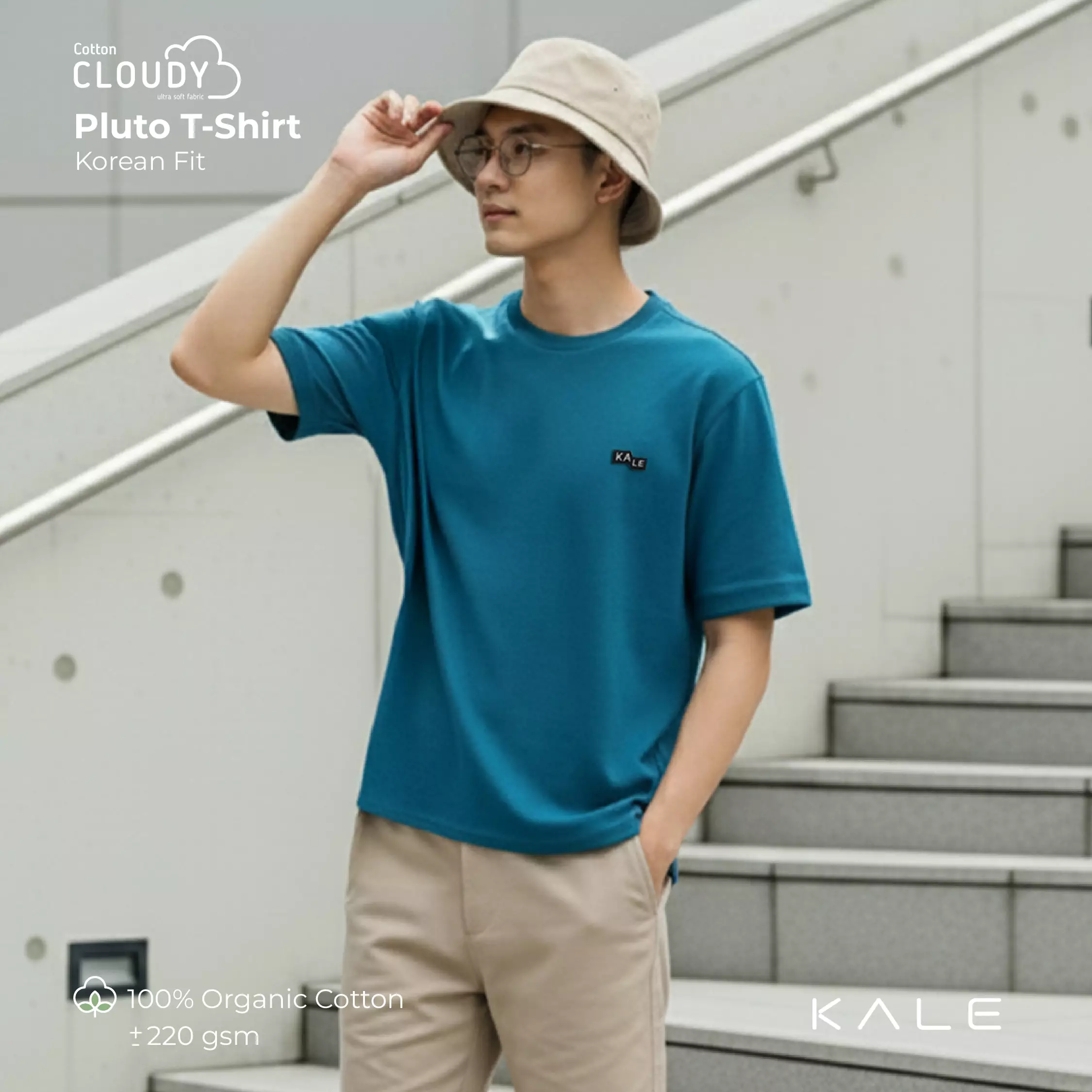 Kale PLUTO DARK TOSCA T-shirt Cotton Cloudy Boxy Fit - Kaos Korea - Atasan Kaos Pria - Kaos Basic Pria