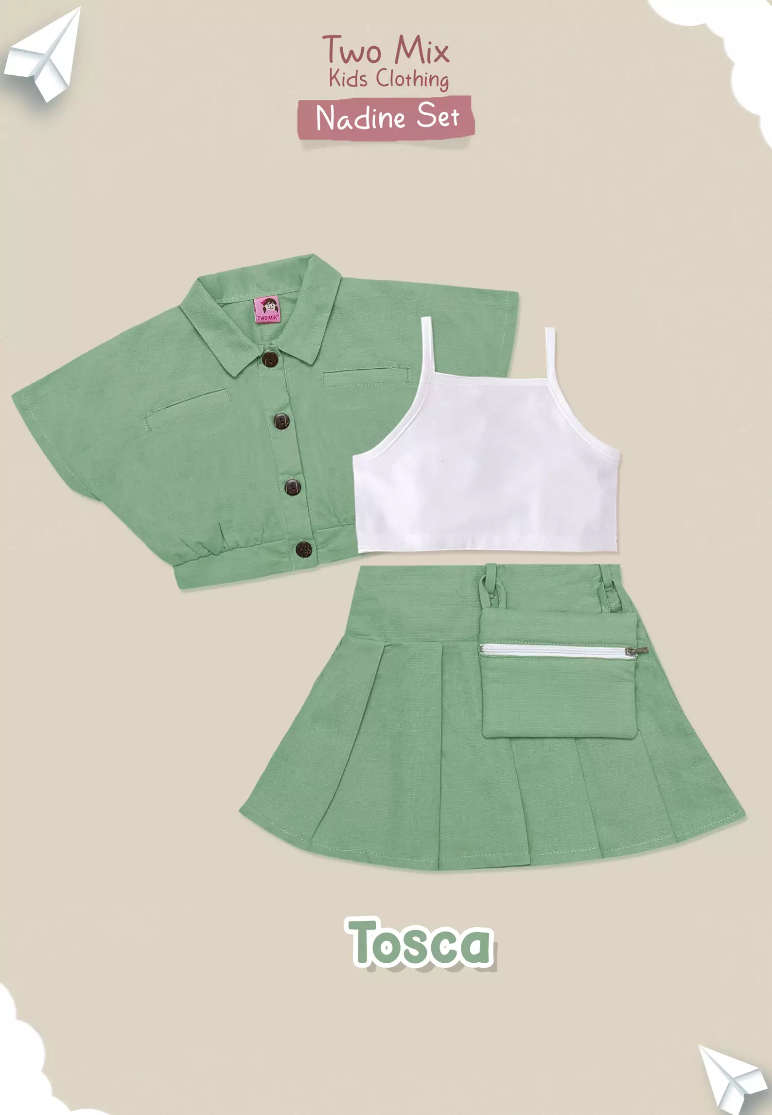 Two Mix - Nadine One Set Baju Setelan Anak Perempuan Lucu 1-6 Tahun 4386 Tosca