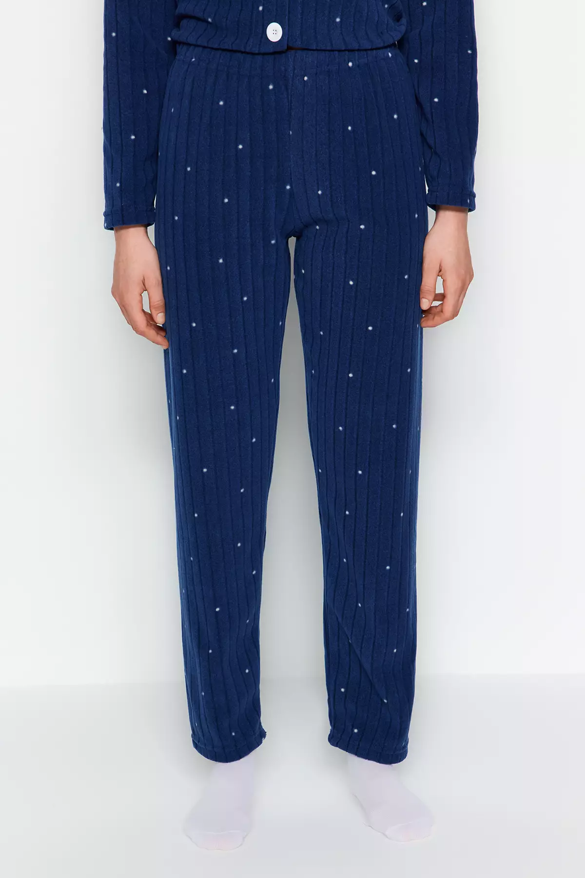 Animal Printed Navy Blue Fleece Pajamas Set