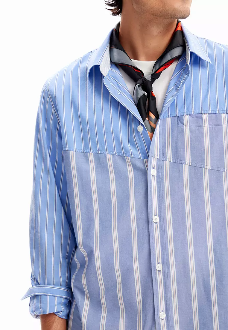 Desigual Man Patchwork striped shirt.