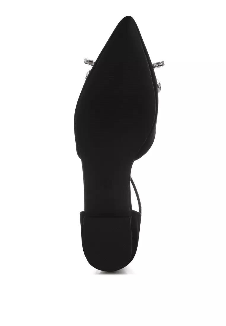 Sandal Datar Pita Detail Berlian Imitasi Warna Hitam