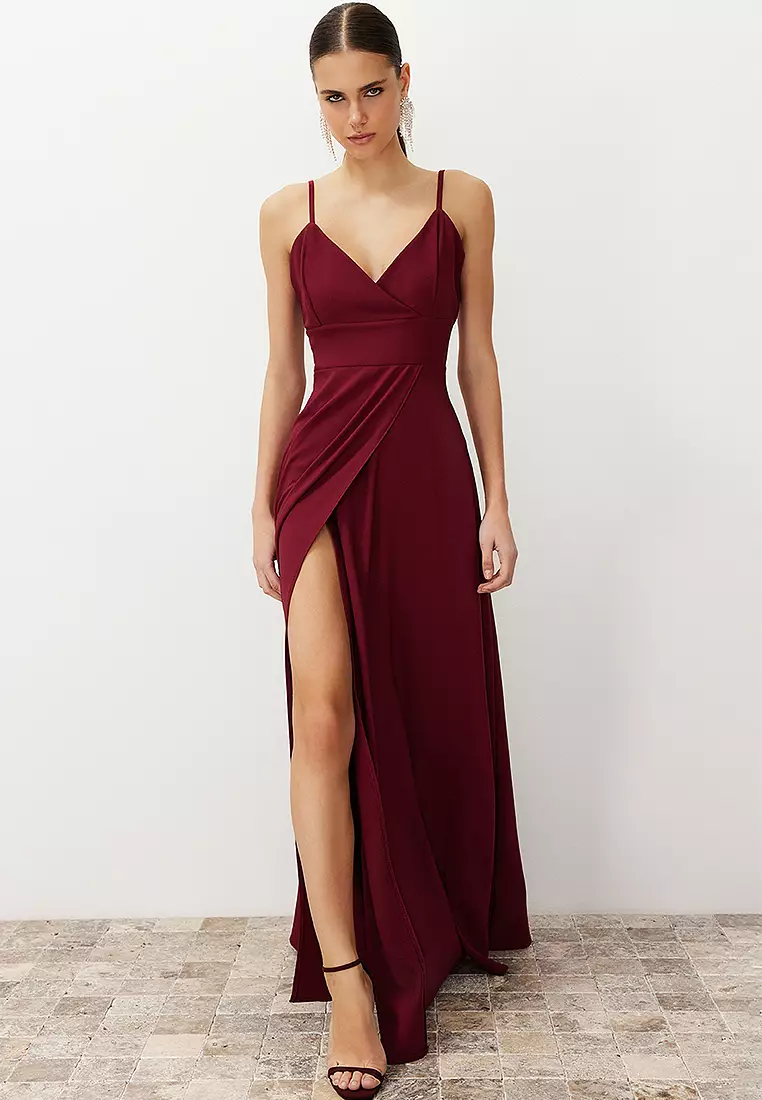 Slit Detail Long Elegant Evening Dress