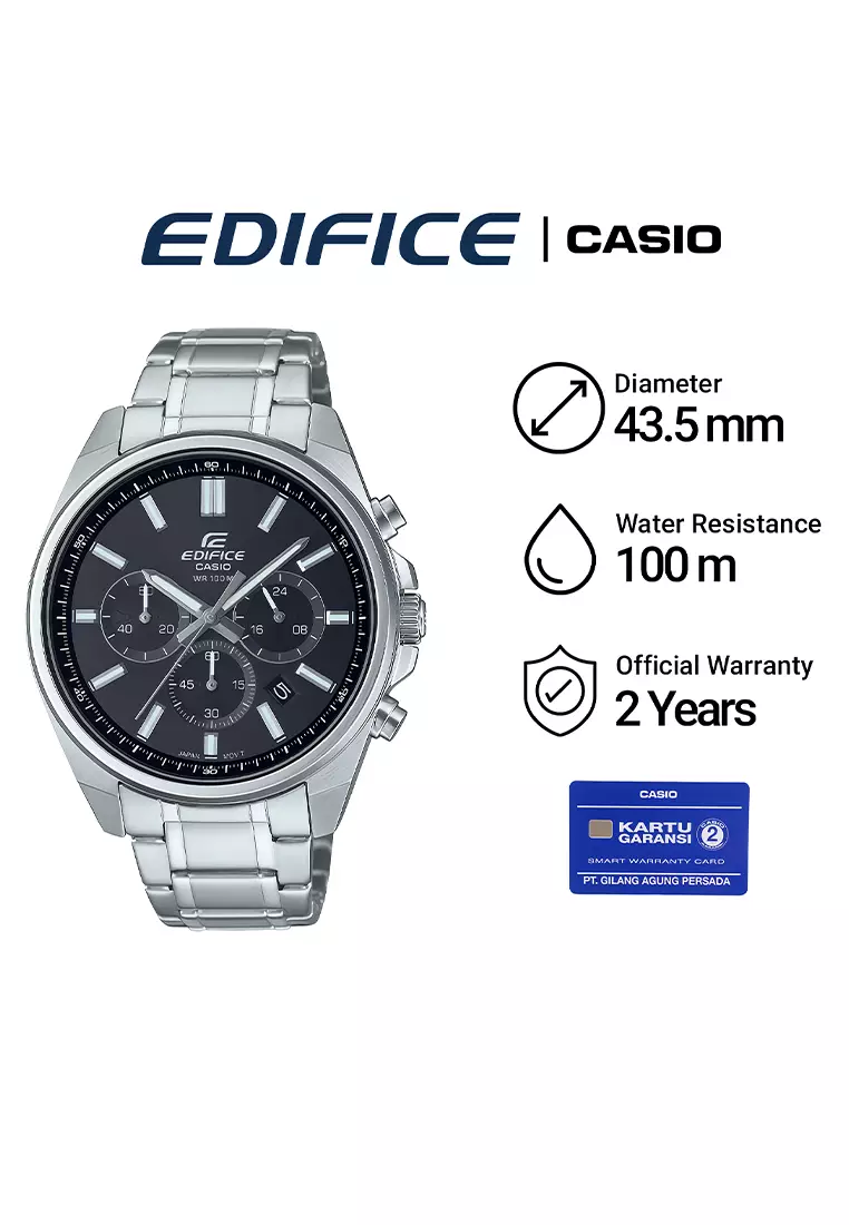 Casio Edifice EFV-650D-1AV Jam Tangan Analog Pria - Silver Black - Stainless Steel