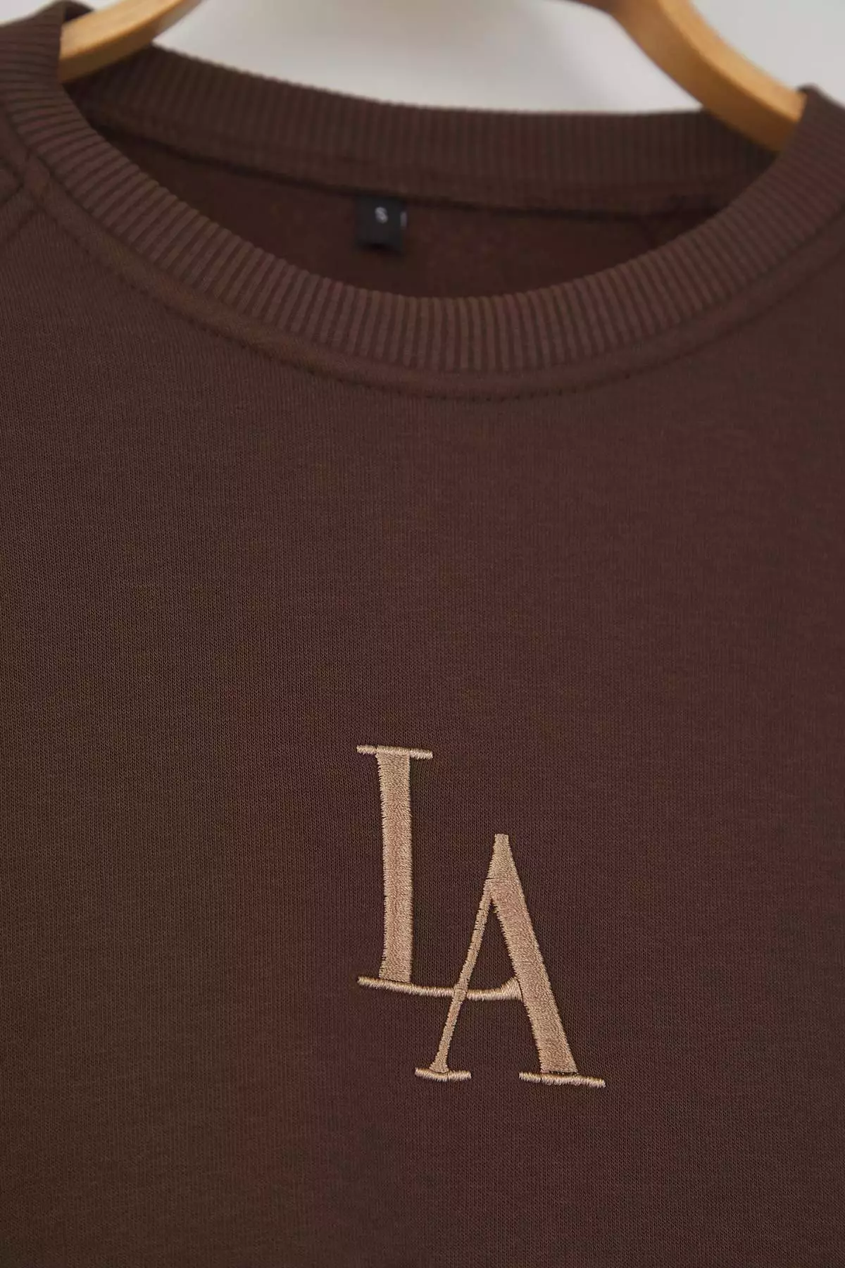 Brown Crew Neck Regular Fit Embroidered Thick Polar Fleece Knitted Sweatshirt Twoaw24Sw00199