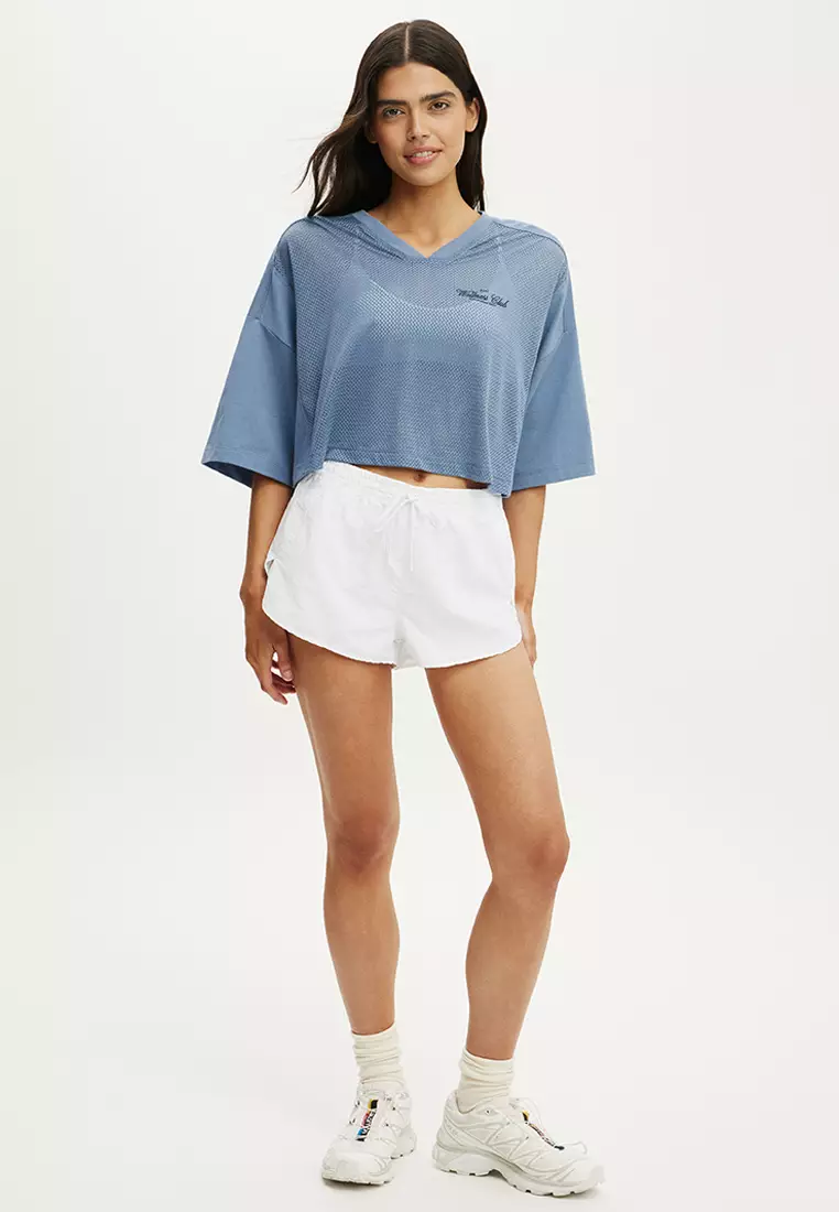 運動網面短版印花上衣