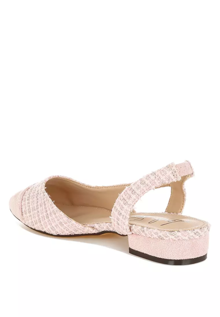 Tweed Slingback Sandals in Pink