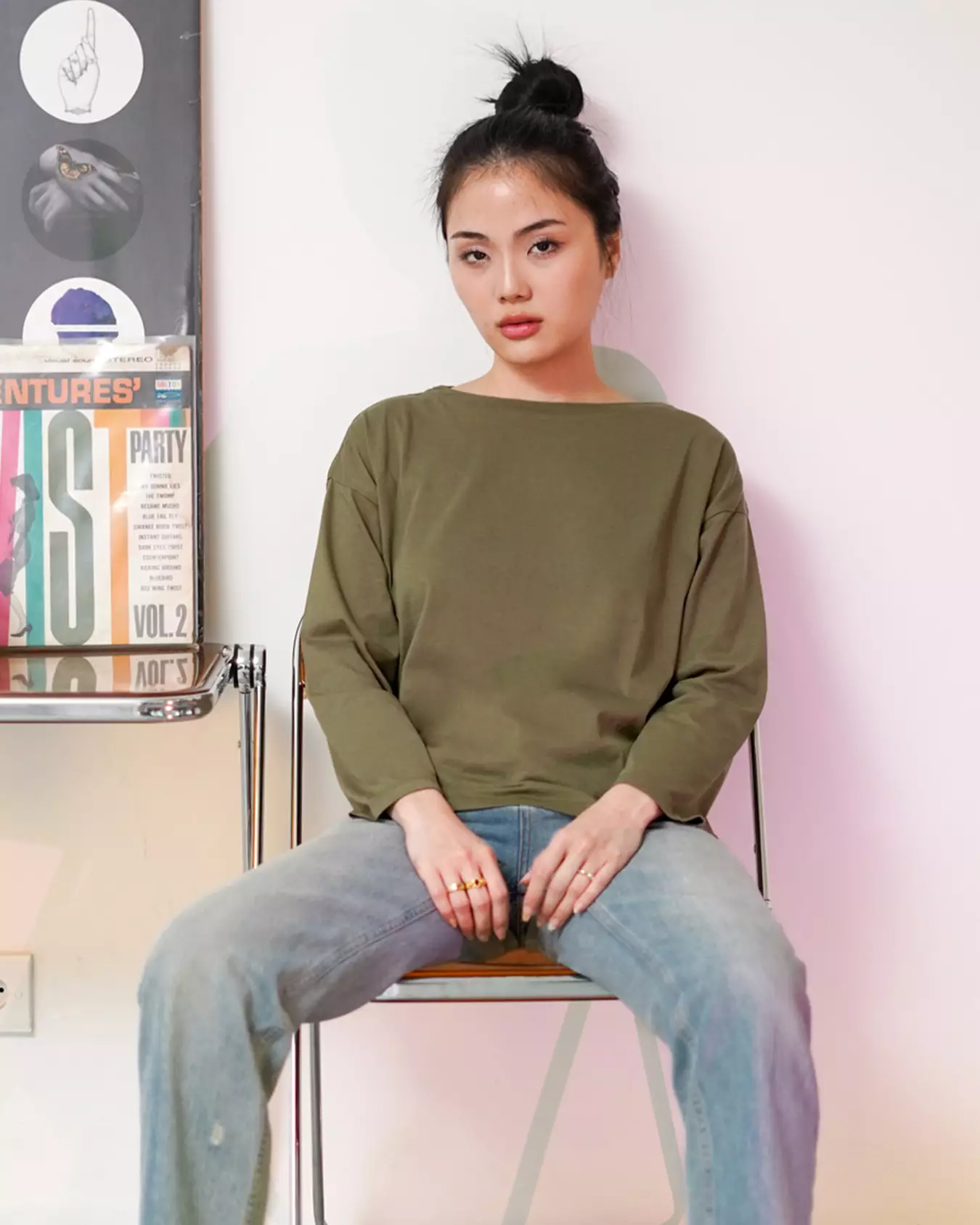 Matsuda Kaos Oversize Polos Wanita Lengan Panjang T Shirt Olive