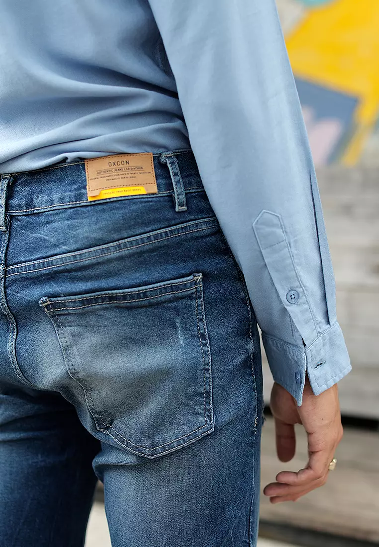 Skinny Ripped Jeans Stretch Dark Blue OXCON