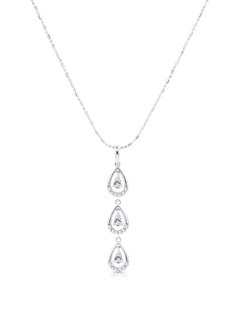 SO SEOUL Callista Teardrop Dangle Diamond Simulant Zirconia Pendant Chain Necklace