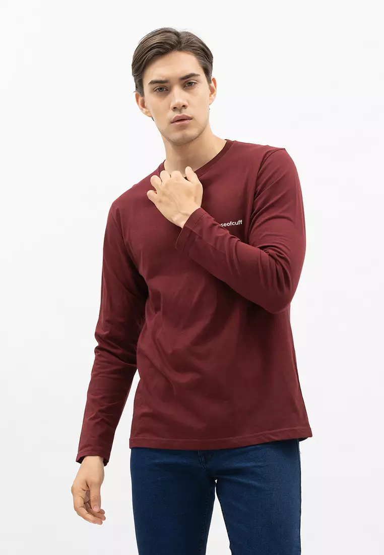 Houseofcuff Kaos Cotton Combed Lengan Panjang Pria Marun