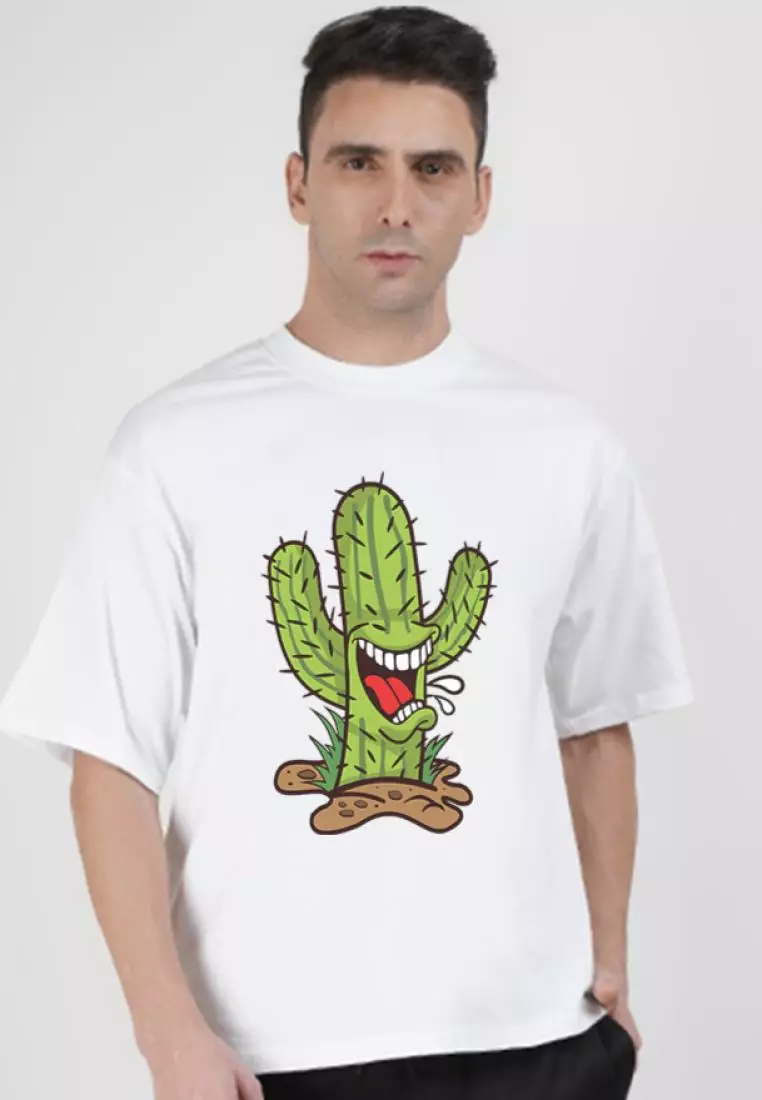 Oversized Cactus Mouth White  Cotton Short Sleeve Essential T-Shirt