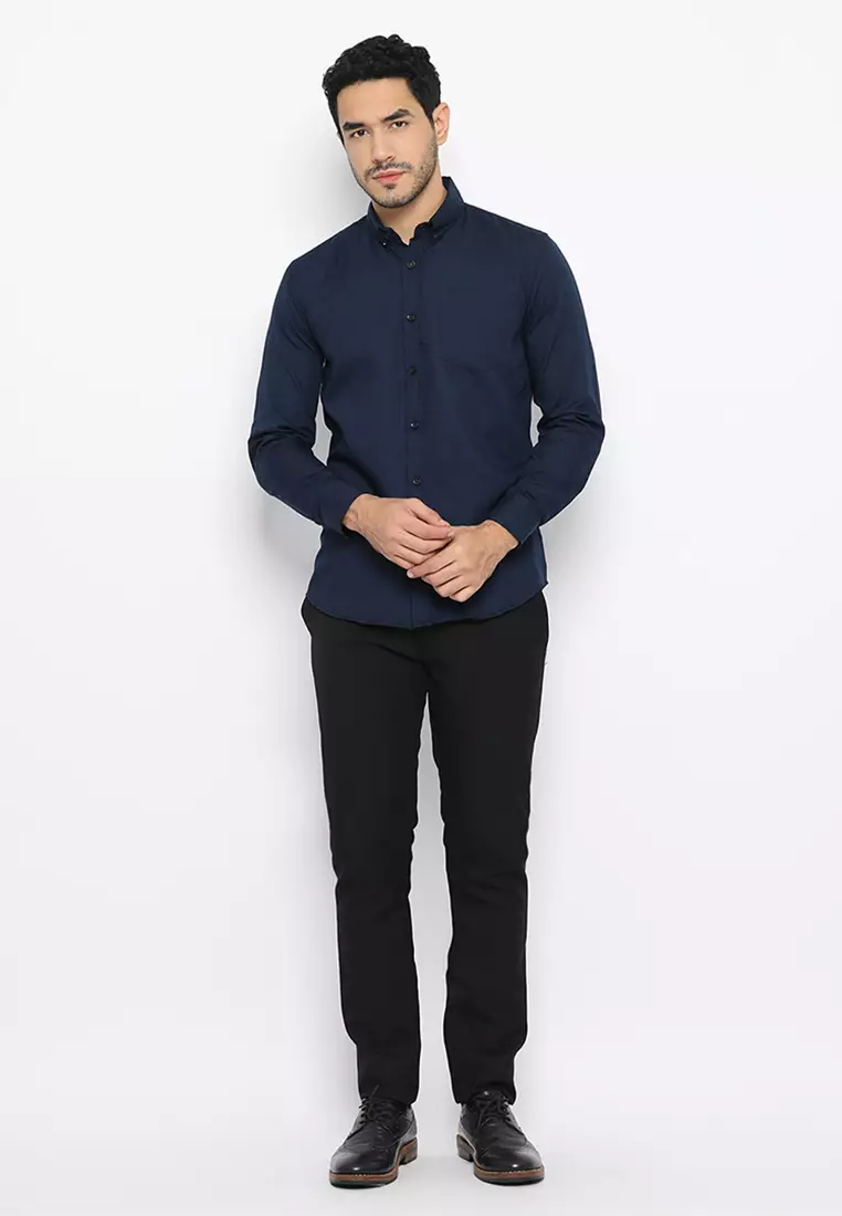 Enzy Basic Oxford Long Sleeve - Navy