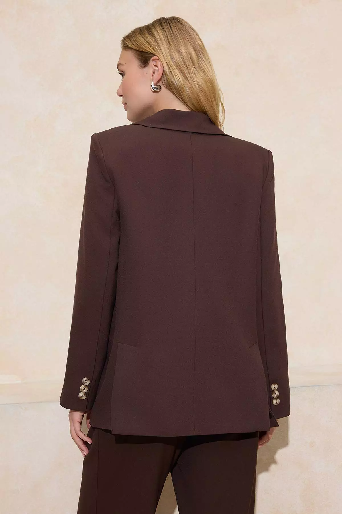 Dark Brown Regular Lined Woven Blazer Jacket Twoaw23Bc13