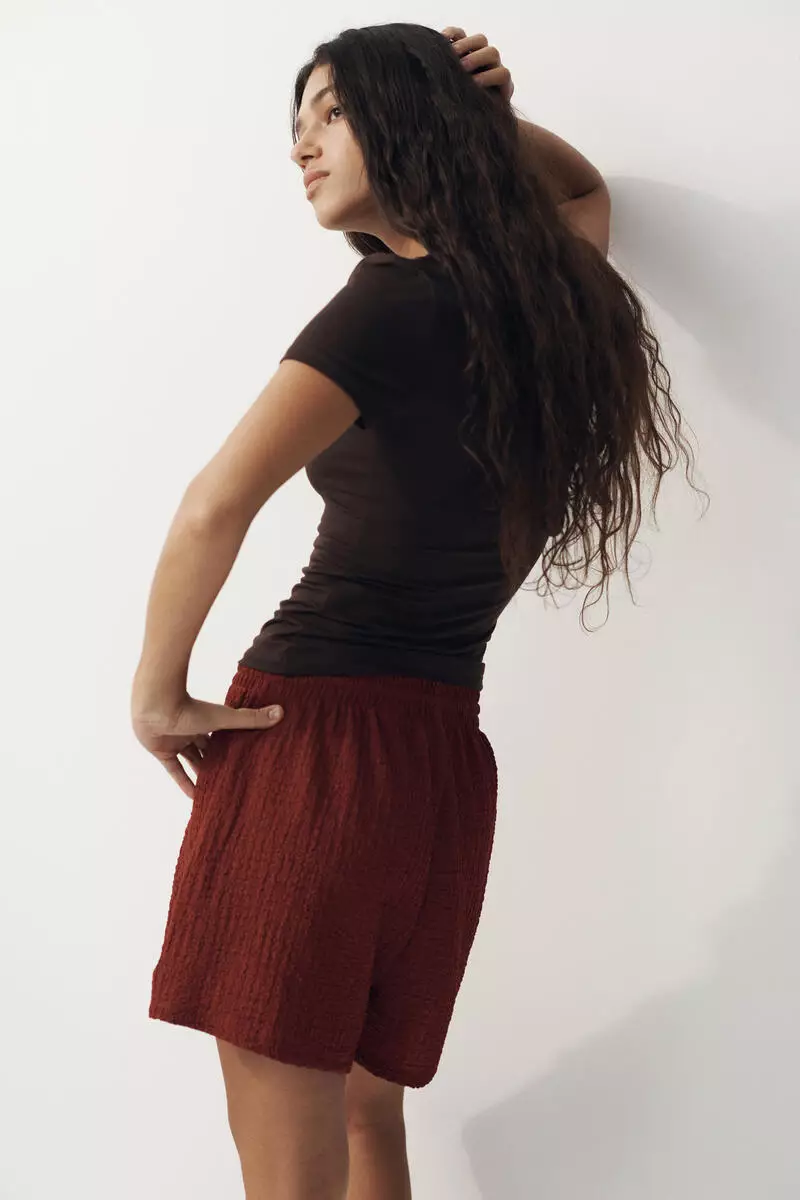 Textured jersey drawstring shorts