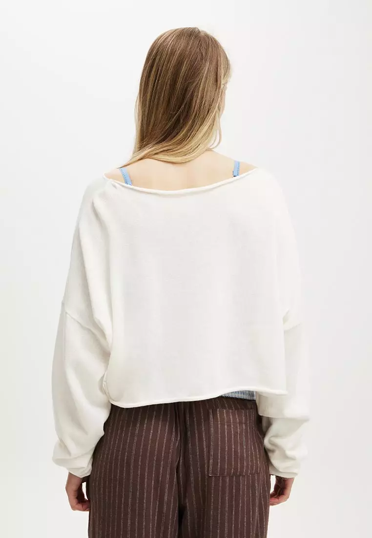 Off Shoulder Cropped Knit Sweater