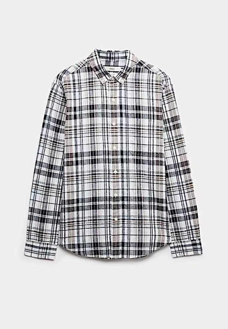 Linen Cotton Blend Check Shirt
