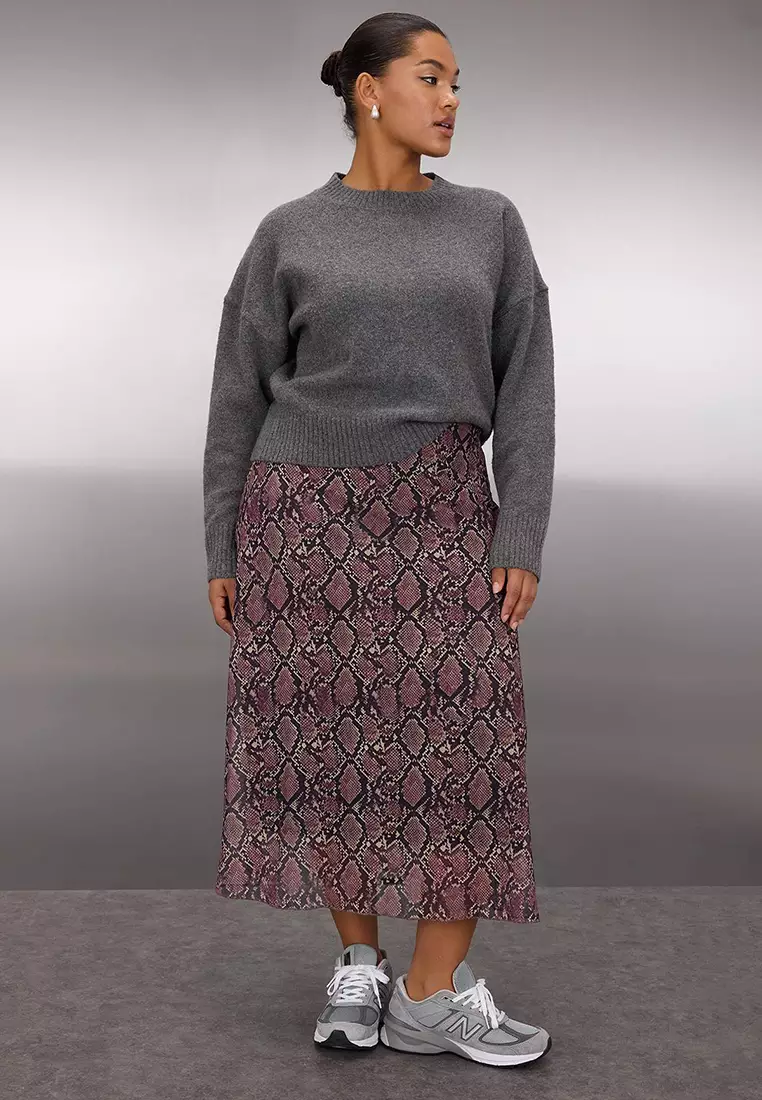 Brown A- Line Snake Print Tulle Knitted Plus Size Skirt Tbbaw25Az00006